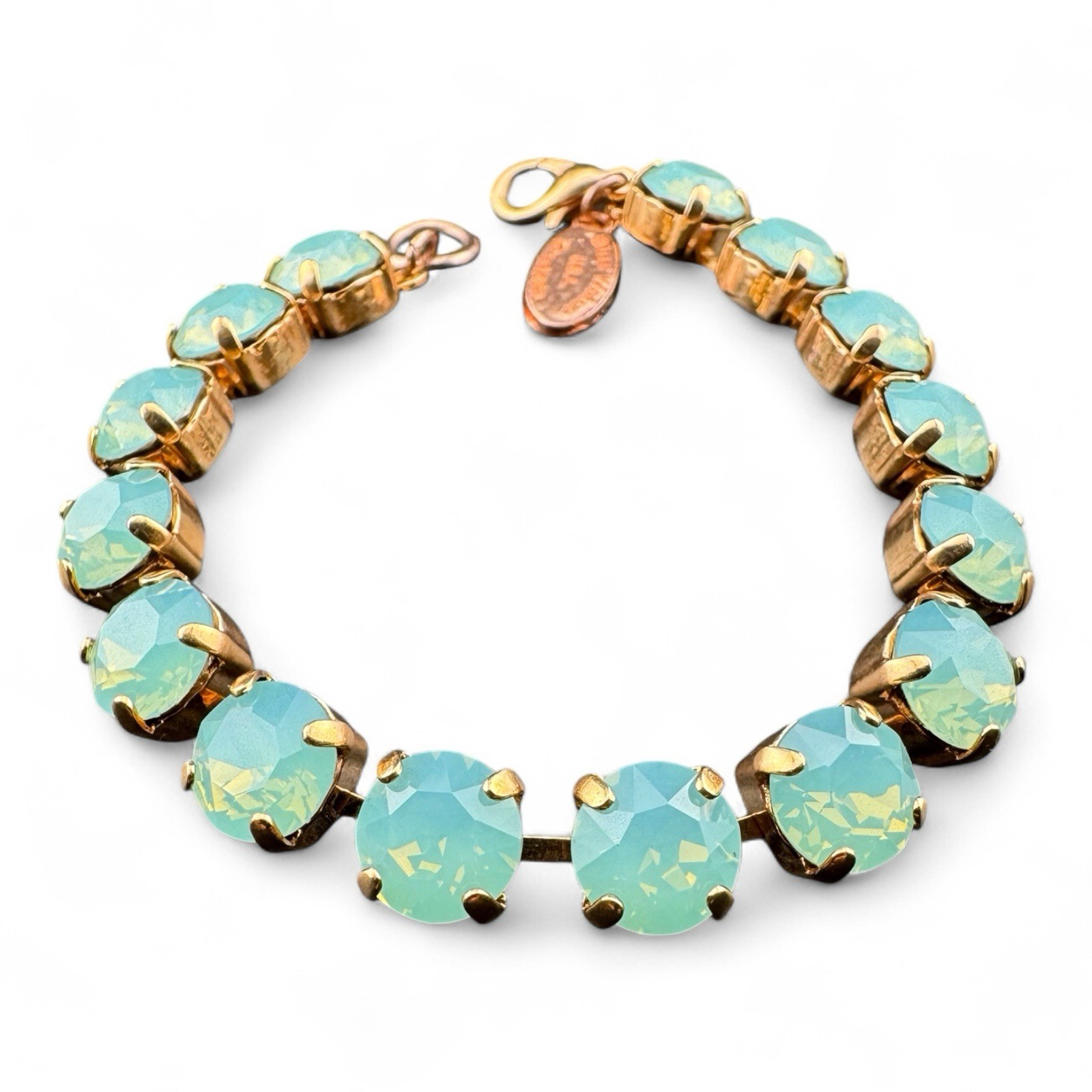 “Blue Water Creations” Gold Tone & Pacific Opal Austrian Crystal Tennis Bracelet