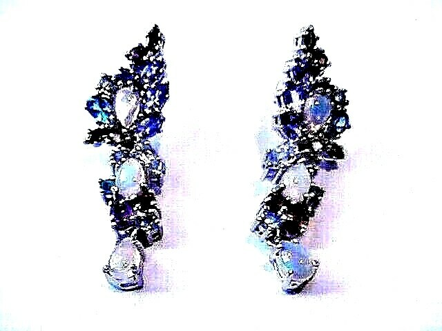 STUNNING! VINTAGE ETHIOPIAN OPAL EMERALD SAPPHIRE GARNET TOPAZ EARRINGS SS 14K
