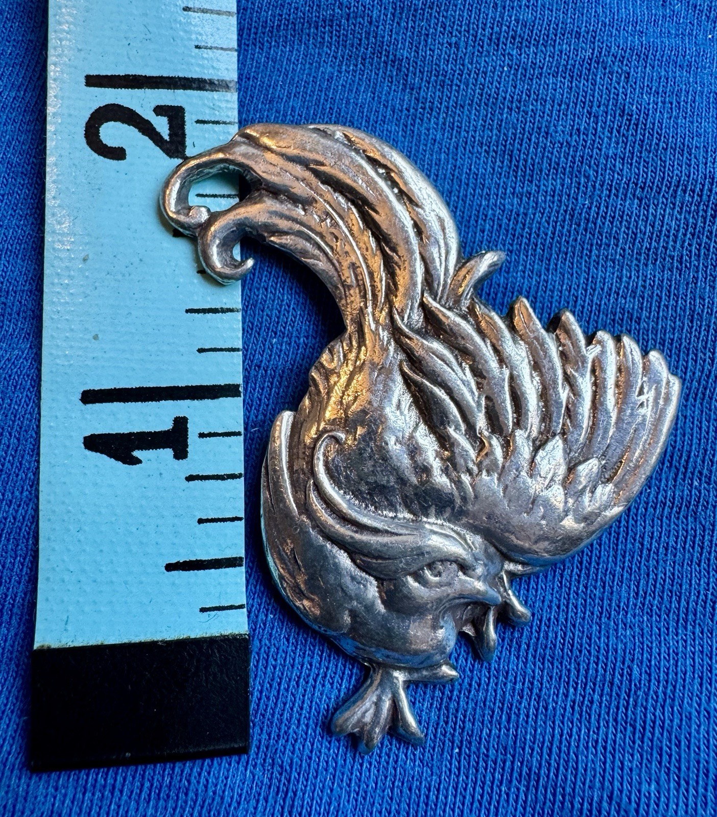 Vintage pewter rooster pendent 2 X 1 1/2 inch