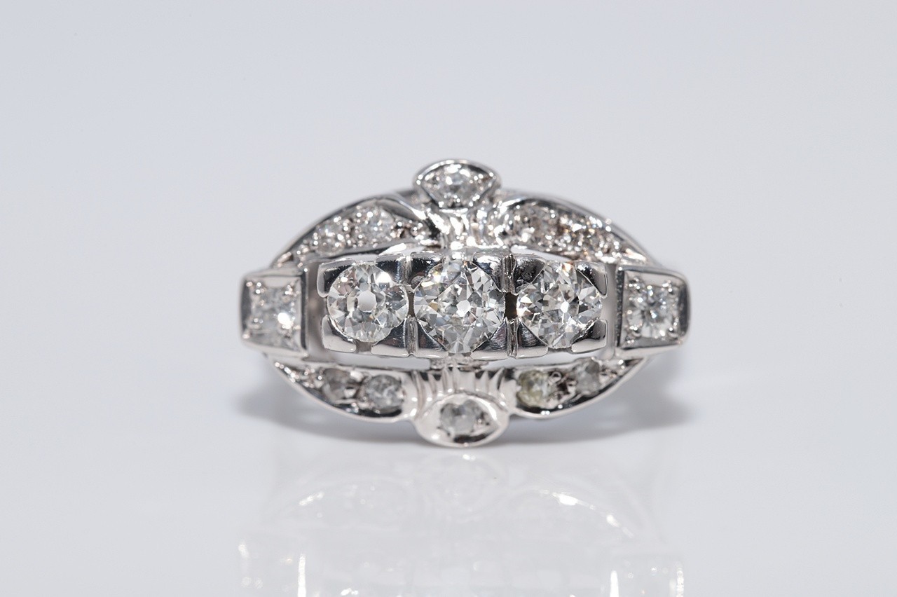 Antique Circa 1920s 14k Gold Art Deco Natural Diamond Decorated Ring