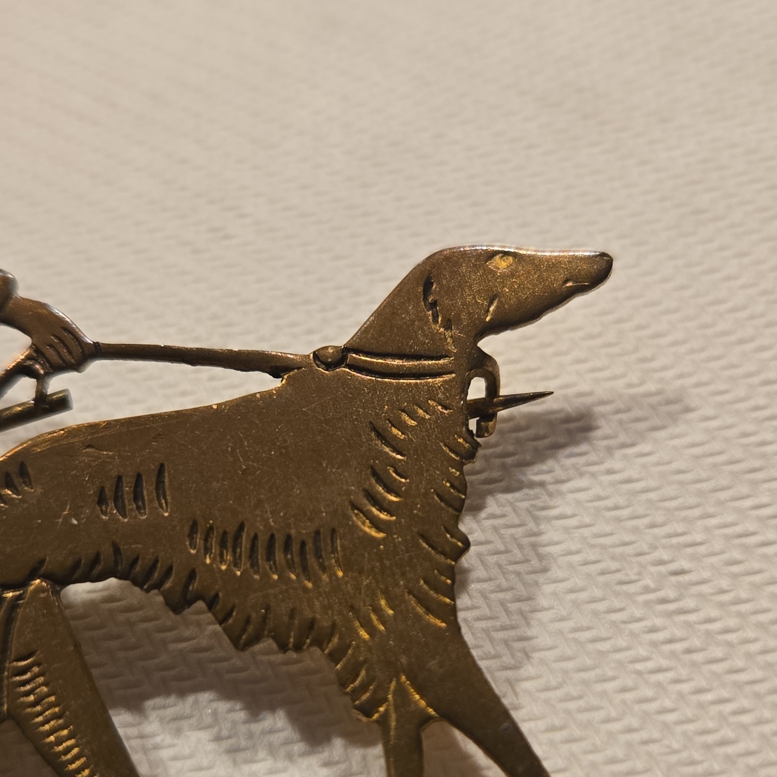 Rare Vogue 1920,s Art Deco Lady walking dog gold tone pin