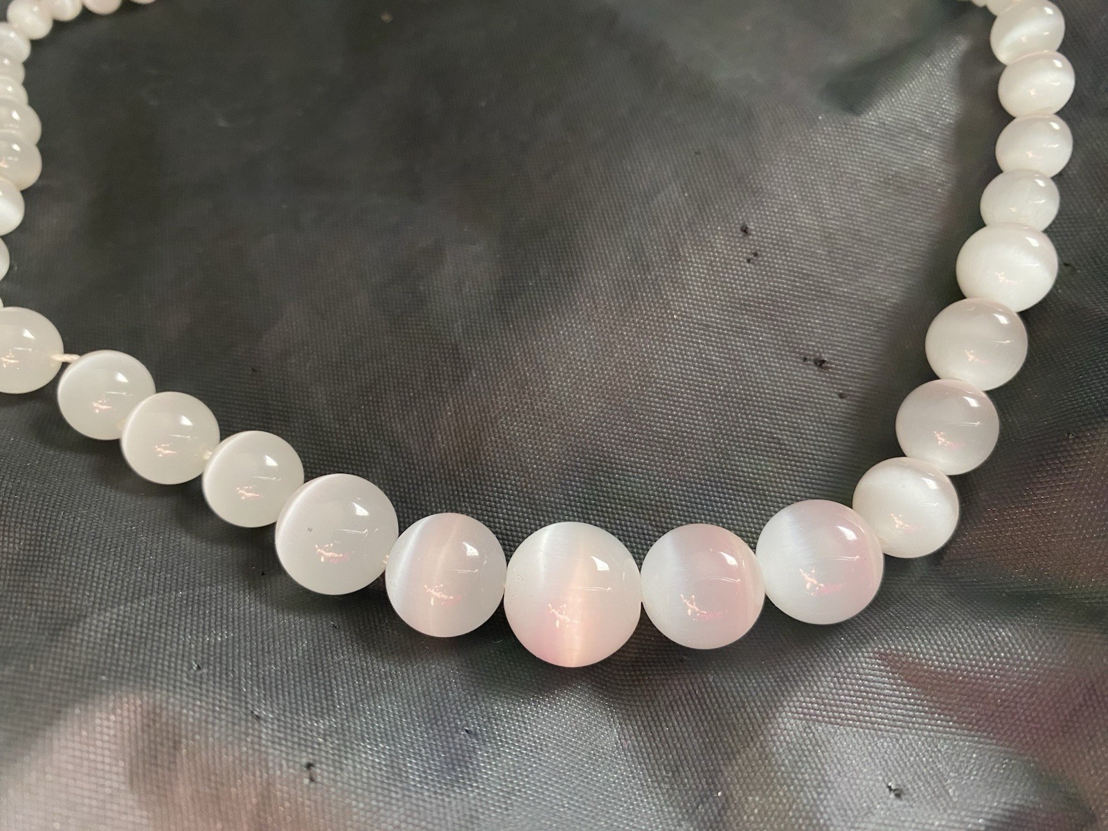 White Faux Moonstone | 5.5 – 14 mm Graduated Glass Bead Necklace | 17.5”