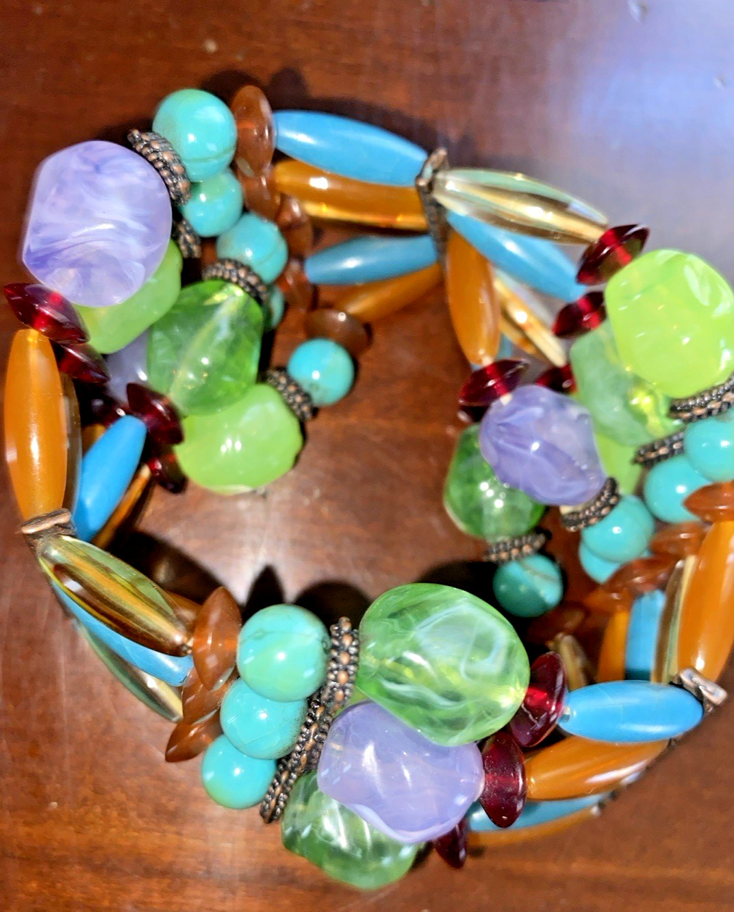 Vintage Beaded Blue Marble, Green Earthtones & Multi Colors Stretch Bracelets- 3