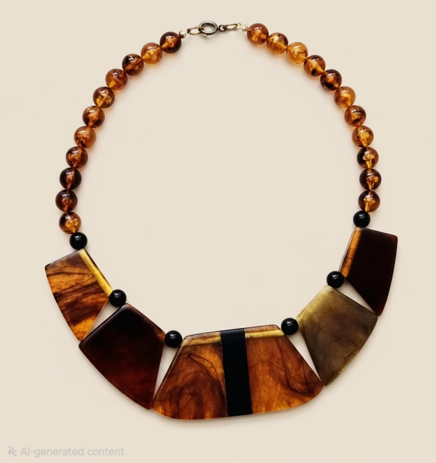 Vintage Lucite Statement Necklace Amber Tortoise Resin Geometric Necklace