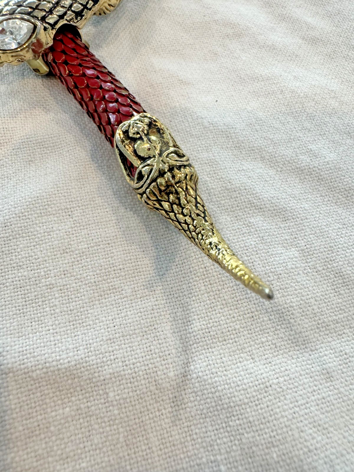 DL Auld Gold Red Mesh Snake Choker Necklace Rhinestone Vintage