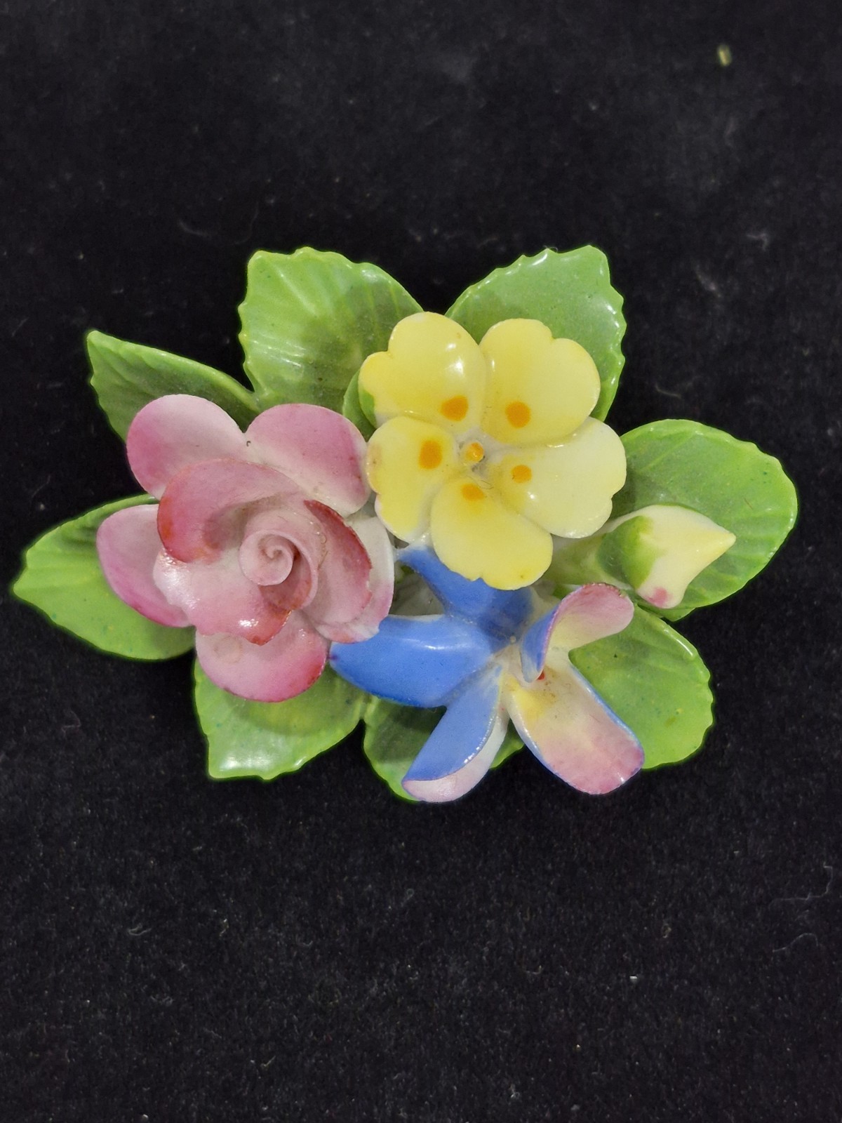 Cara China England Bone China Floral Brooch Pin Hand Painted Roses Vintage