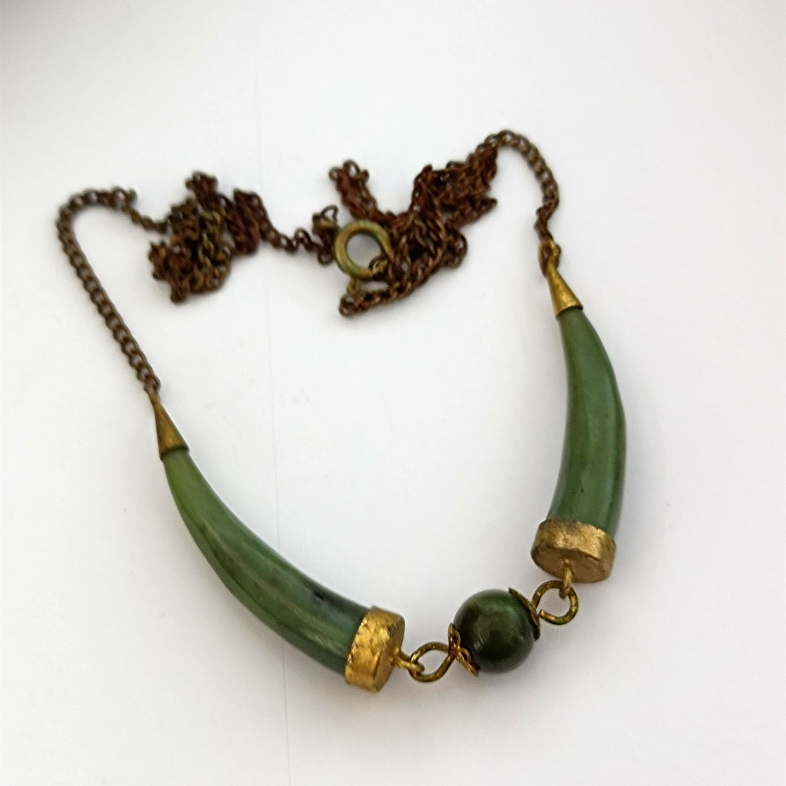 Vintage Boho Natural Green Stone Necklace Ethnic Artisan Earthy Folk Statement