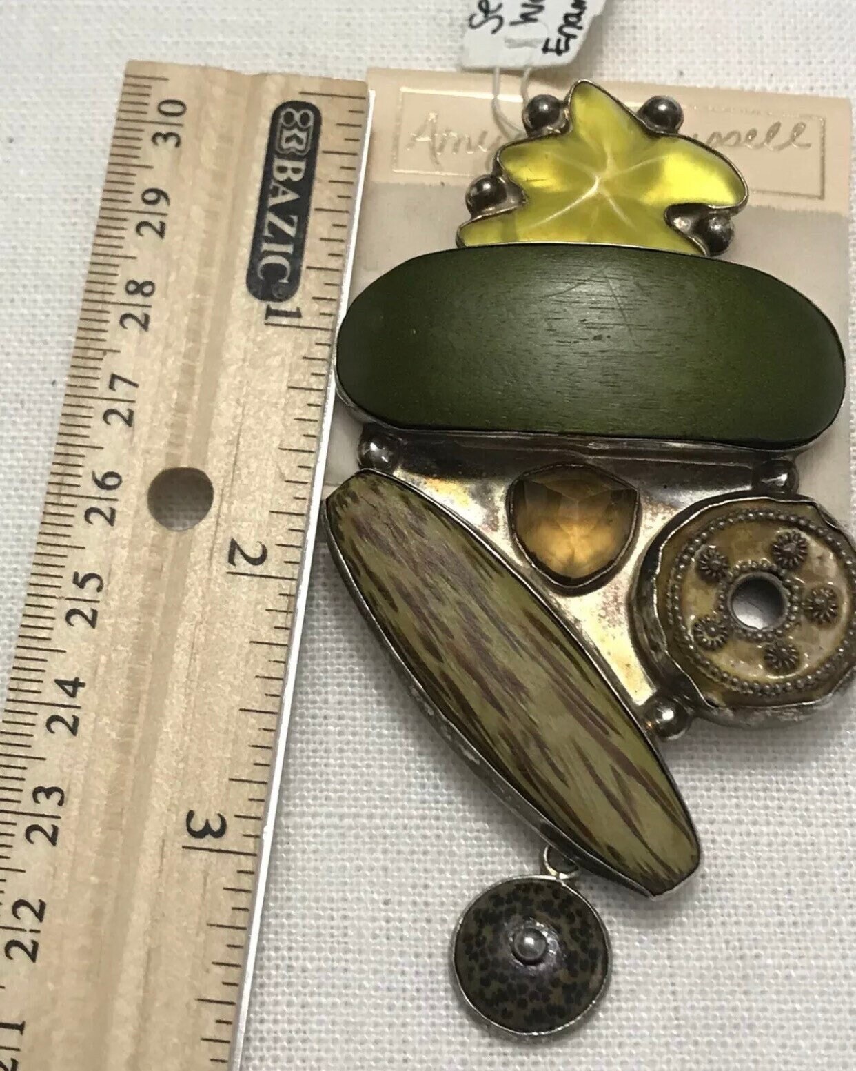 Vintage Amy Kahn Russell Sterling Serpentine Jade Large Brooch