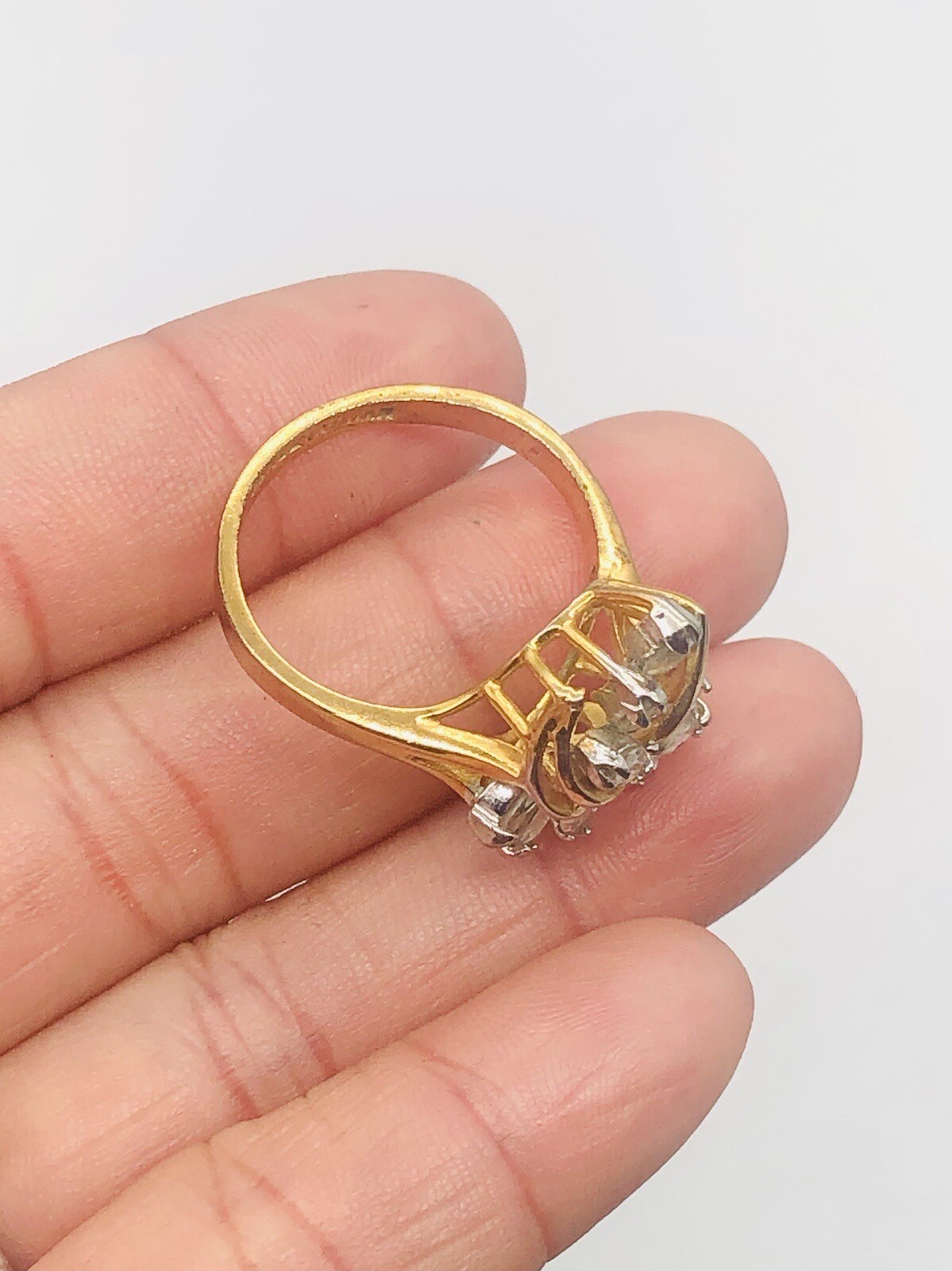 Vtg 14K GE Clear Glass Rhinestone Cocktail Ring Sz 8.75
