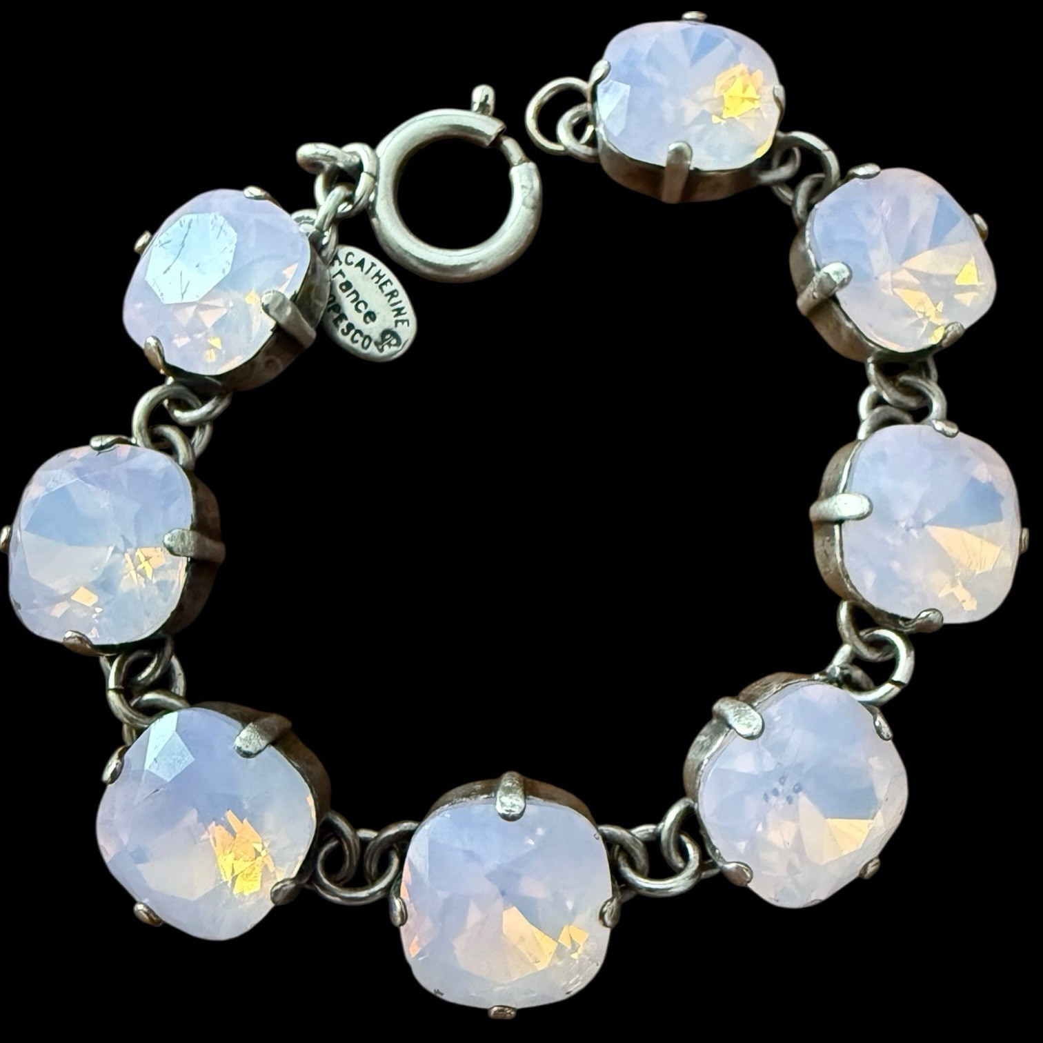 Catherine Popesco France Vintage Pink Lilac Crystal Gunmetal Bracelet