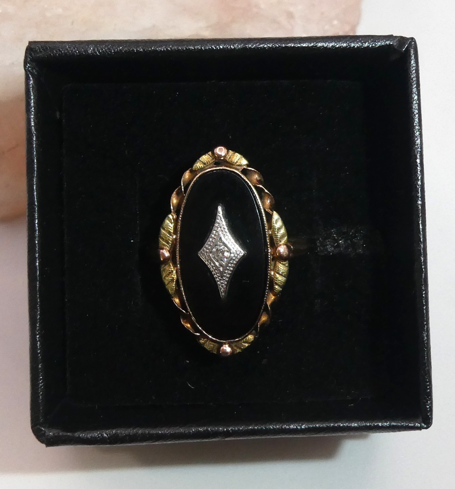 Vintage 10K BDA ONYX Diamond Ring Budlong, Dockert & Armstrong Tri Color Gold 3g
