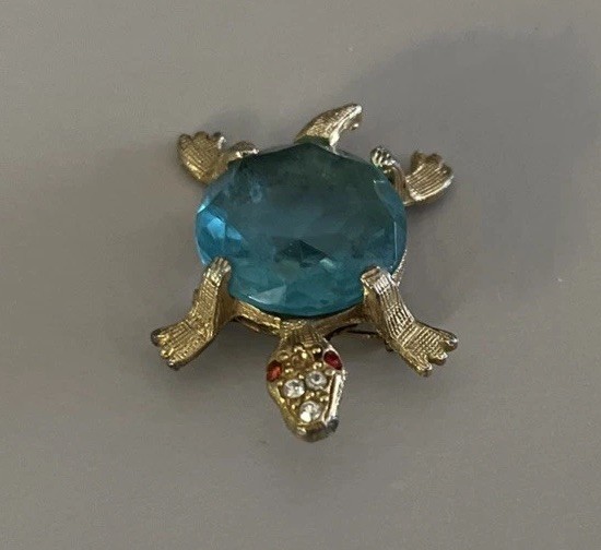 Vintage Figural Blue Glass Turtle Pin/Brooch-1-1/2”