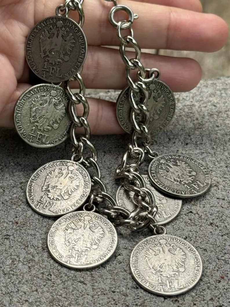 vintage bracelet Charivari 1/4 Florin 1859 coins