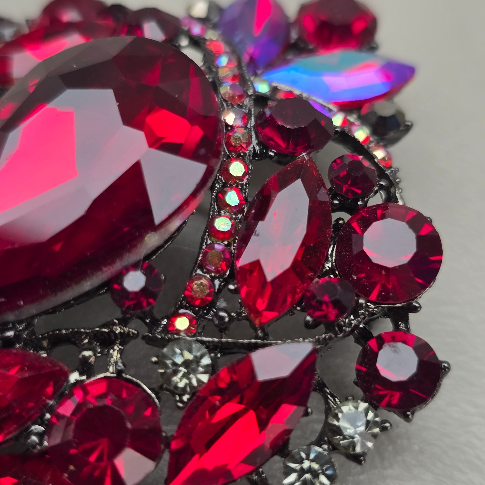 Rhinestone Brooch Statement Red AB 3 Inches
