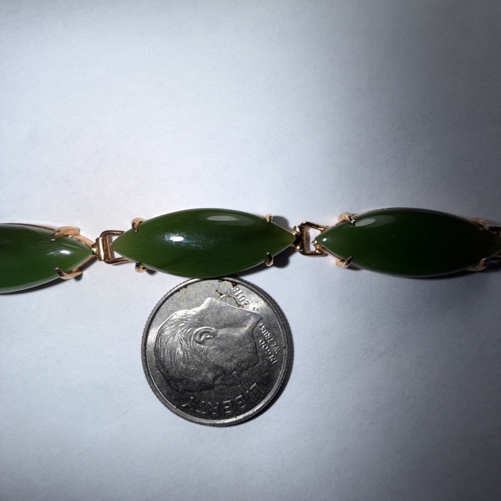 Bracelet Jade Gold Filled Vintage Unused Old Stock Unmarked Big Cabochons 7.25”