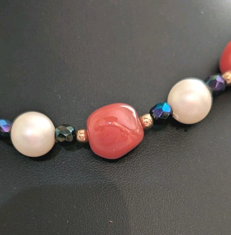 Vintage Carnelian & Pearl Glass Bead Necklace – Schiaparelli Auction Estate