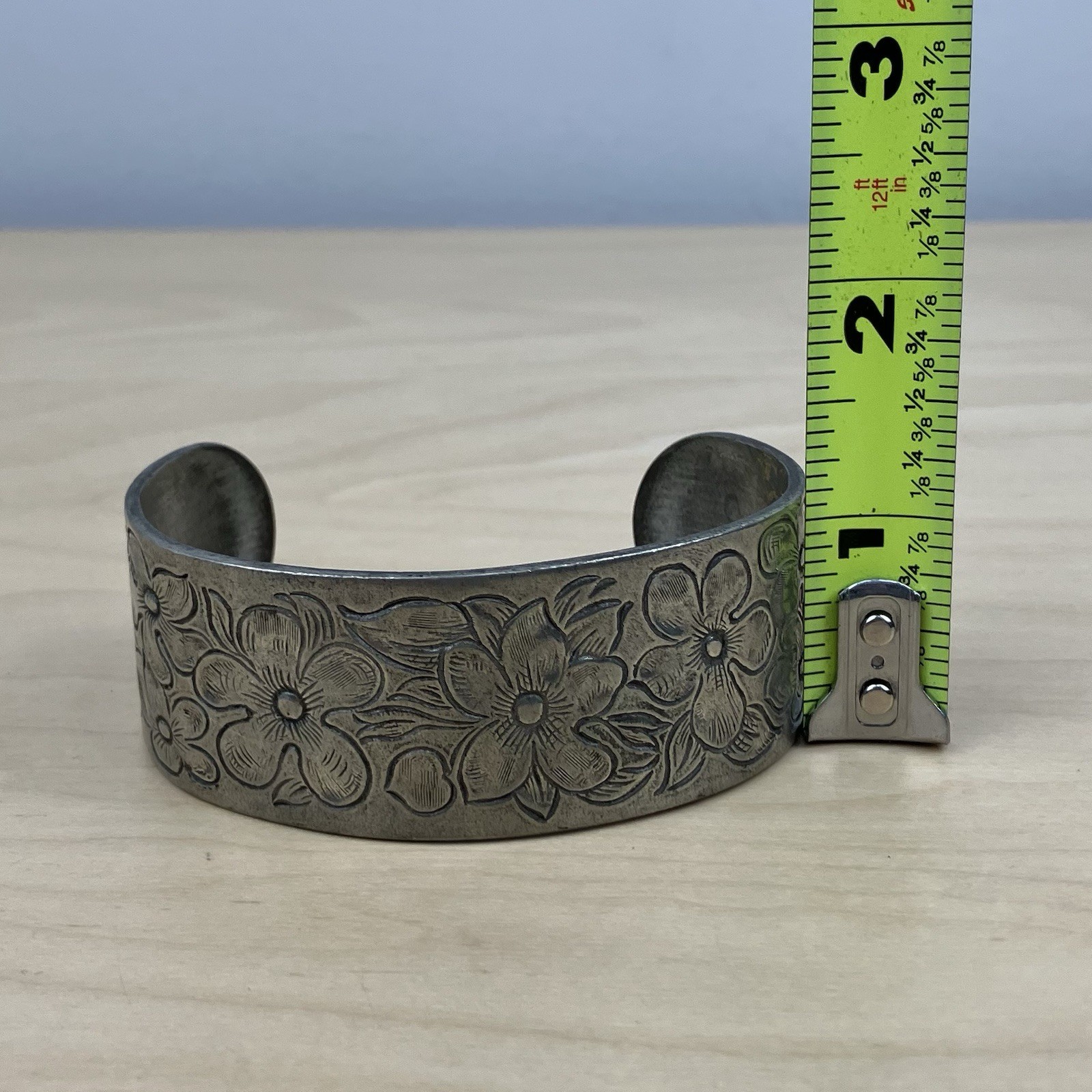 Salisbury Pewter Etched Cuff Bracelet Flowers February