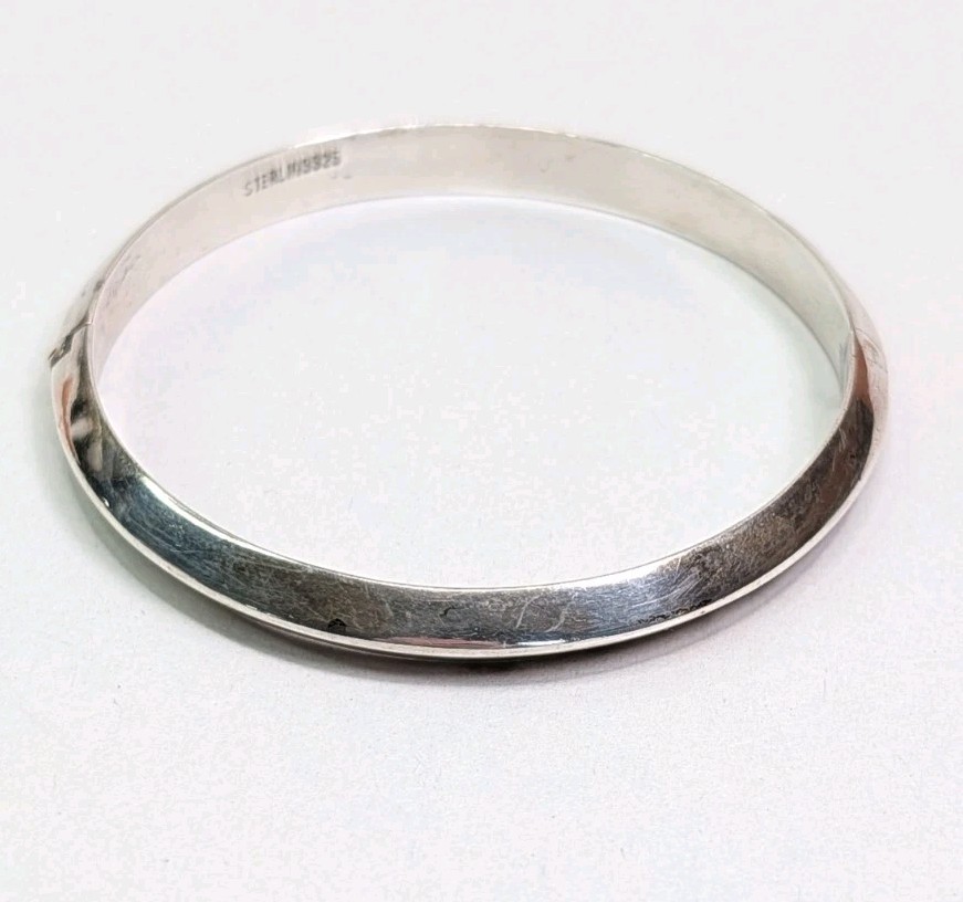 Vintage Turquoise Inlay Bangle Domed Sterling Silver Hinged Opening Size 7.25