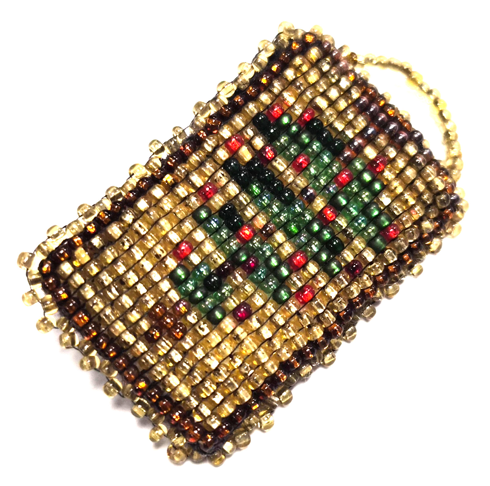 Vintage Handmade Glass Seed Bead Christmas Tree Holiday Pin / Brooch