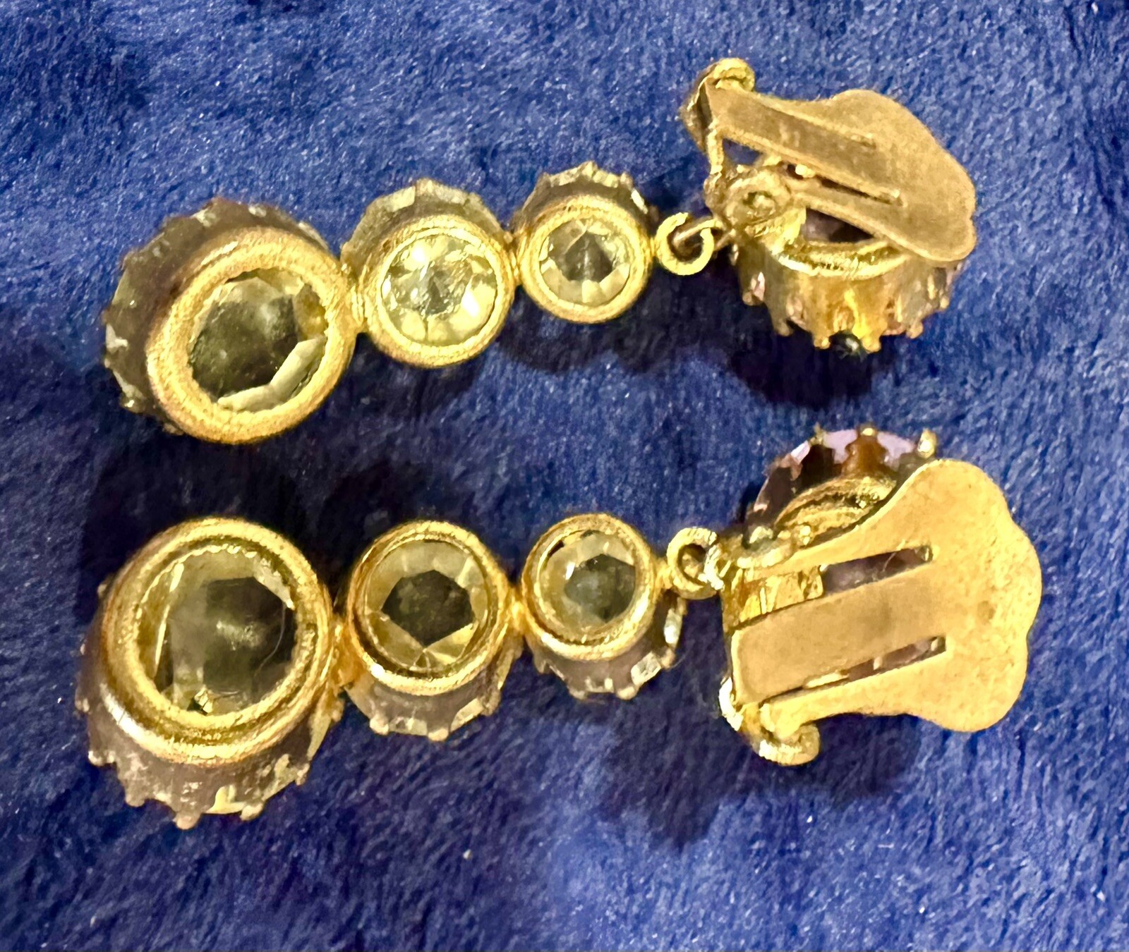 Vintage Schreiner Muted Pink & Yellow Drop Teired Clip Earrings