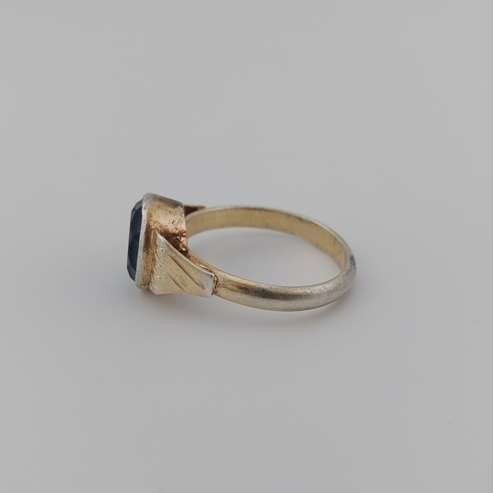 Vintage Silver Ring 875 Blue Stone Women USSR Era Size 7.75 / 18