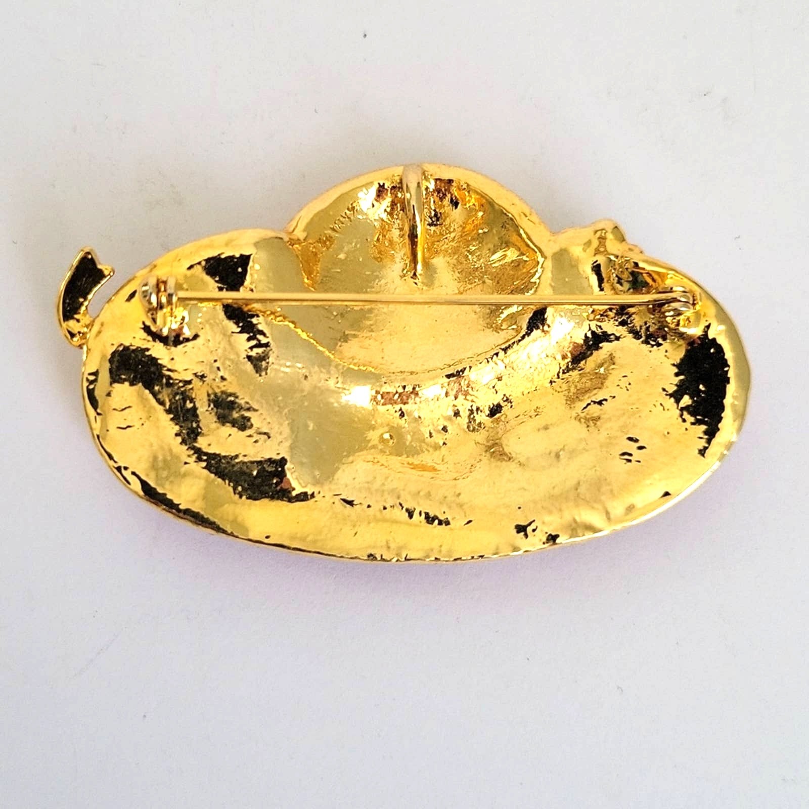 Vintage Brooch Red Enameled Hat Gold Tone Floral Rhinestone Cluster Grandmacore