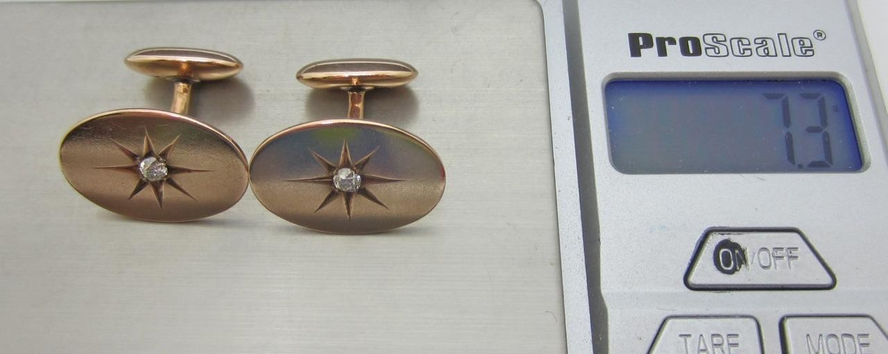 Vintage 10K Rose Gold Starburst Cufflinks with Old European Cut Diamond – LB2559