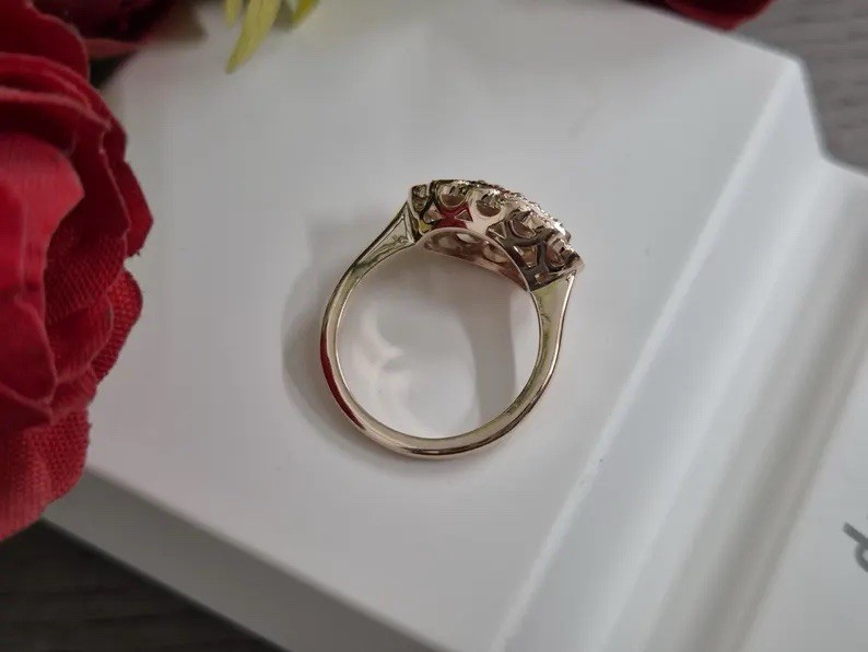 Vintage Round Cut Moissanite Cluster Ring Art Deco Style Gold FN Elegant Jewelry