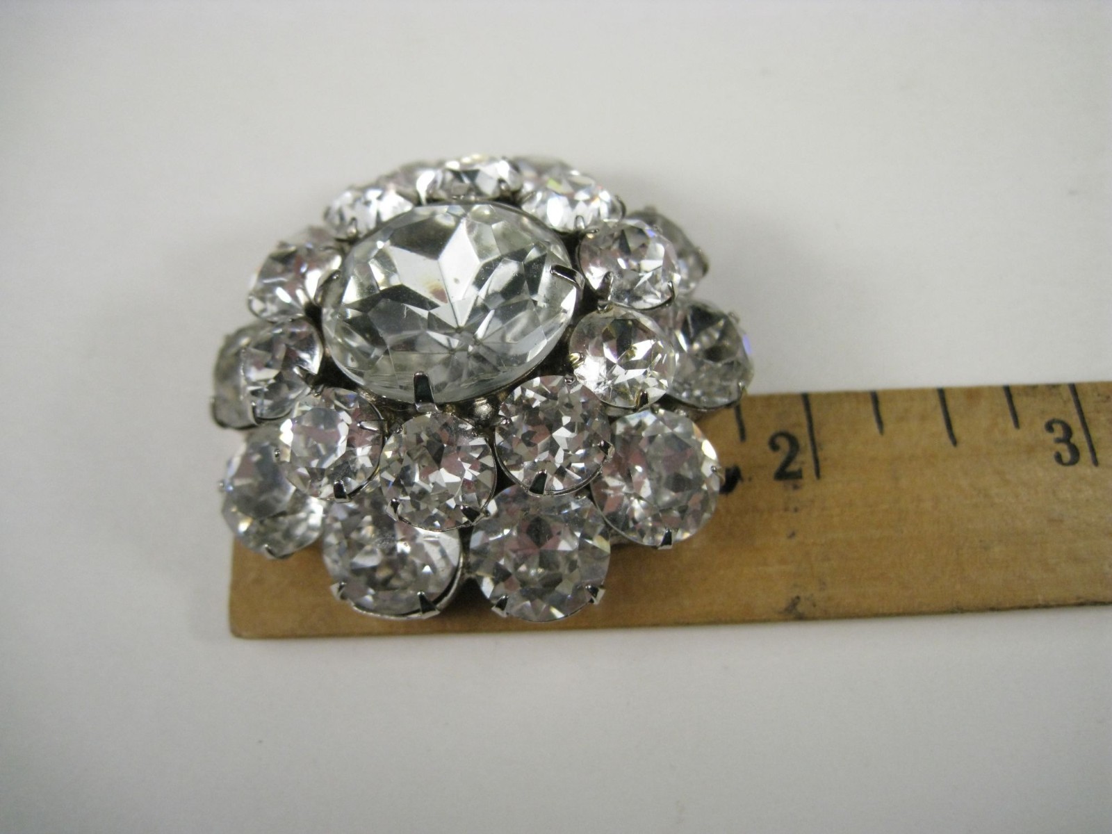 Silver Tone Rhinestone Cluster Brooch Round Domed Vintage Clear