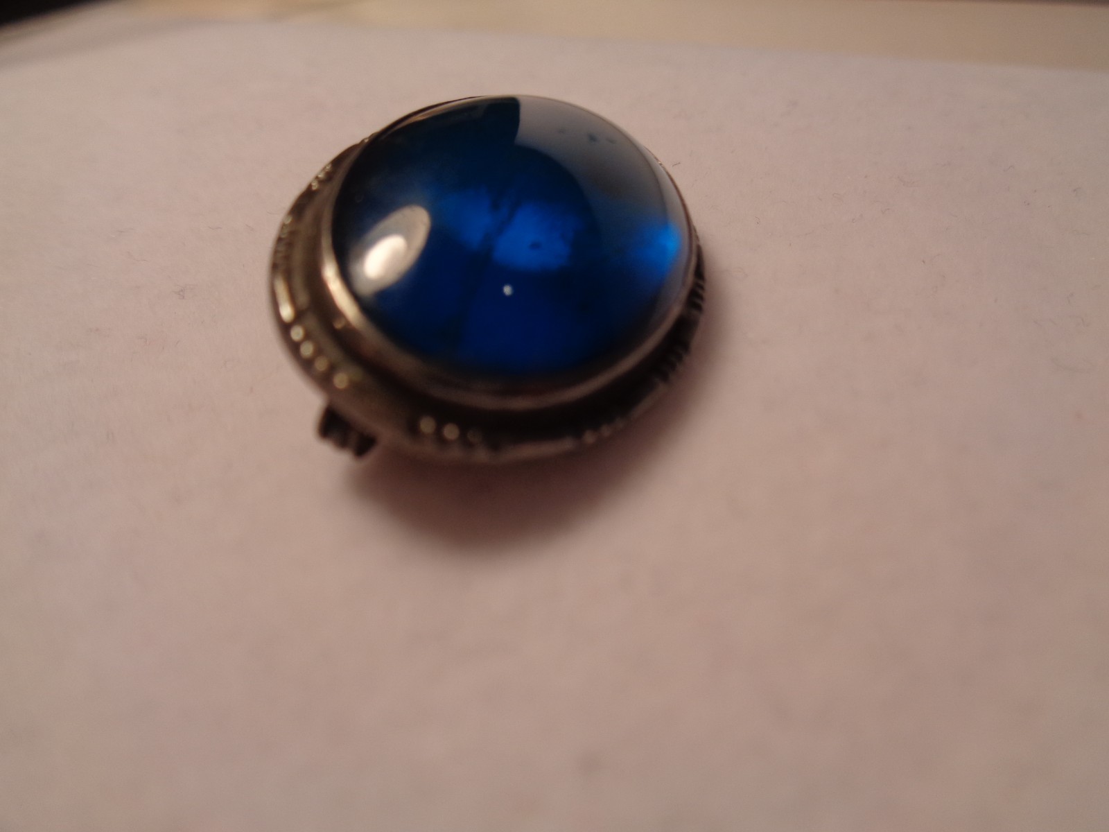 MORPHO “CVS” COLLECTORS VINTAGE SILVER BROOCH PIN. 1930s-1950s.? IRIDESCENT BLUE