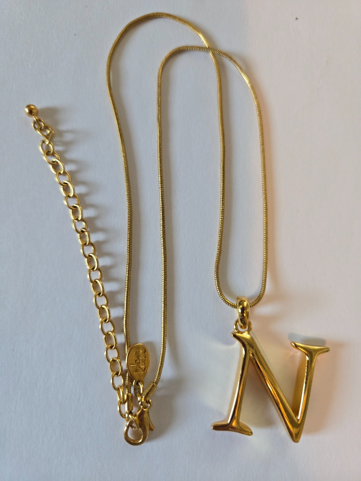 Joan Rivers Snake Chain Necklace with Letter Charm N Gold Tone 16″ w/3″ Extender