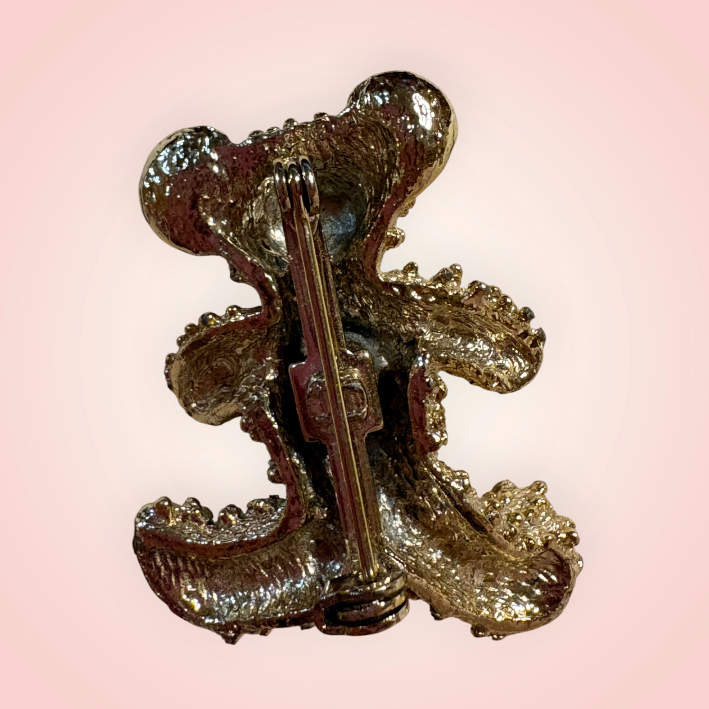 Vintage Teddy Bear Popcorn Brooch Pin Gold Tone Metal Textured Nugget 1.75″