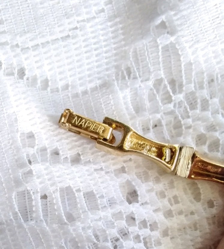 Vintage Napier Yellow Goldtone Plated Bamboo Style/Crystal Fashion 7″ Bracelet