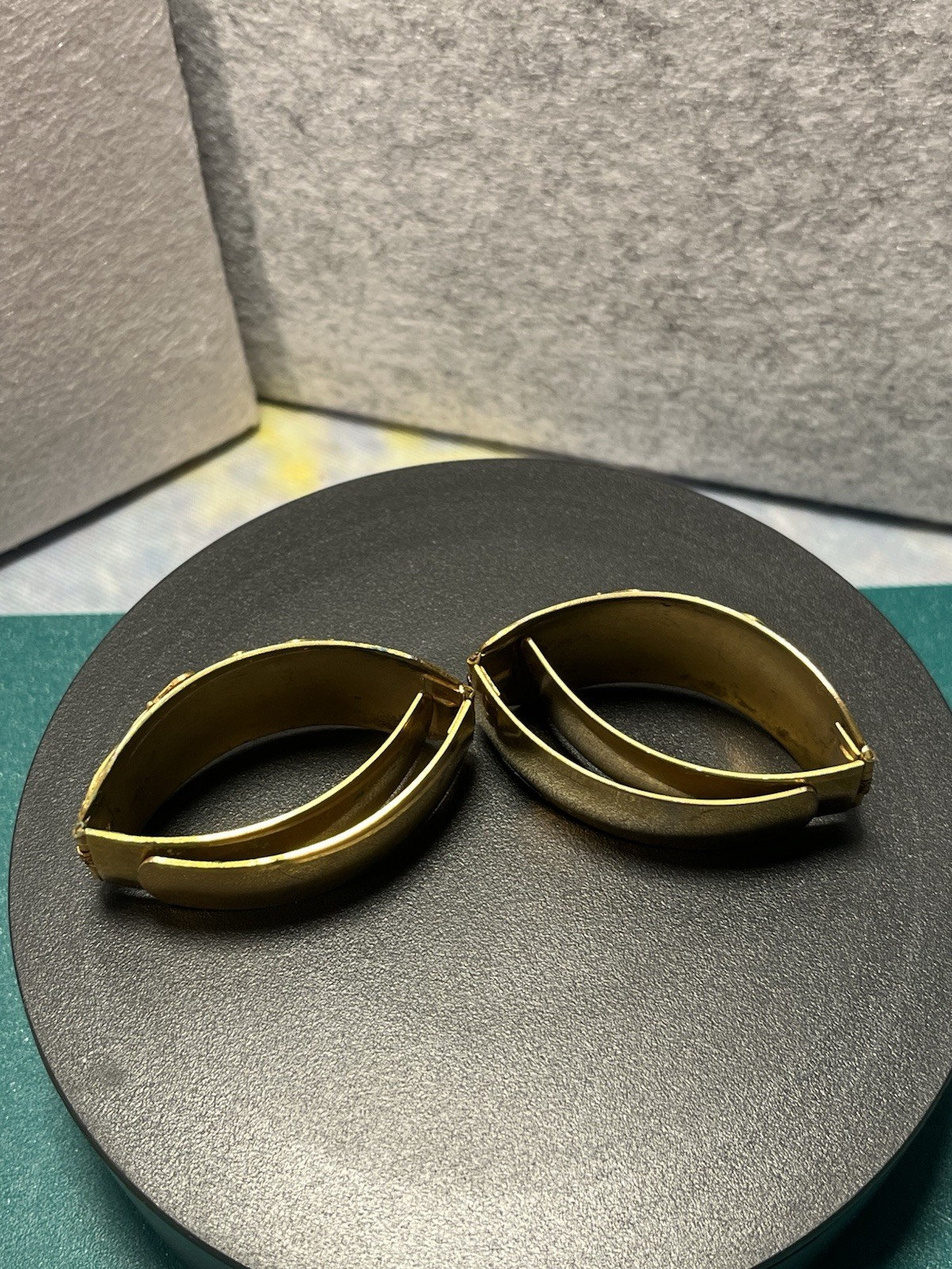 Vintage Etruscan Revival Hinged Cuff Bracelet Pair Gold Tone Cannetille Jewelry