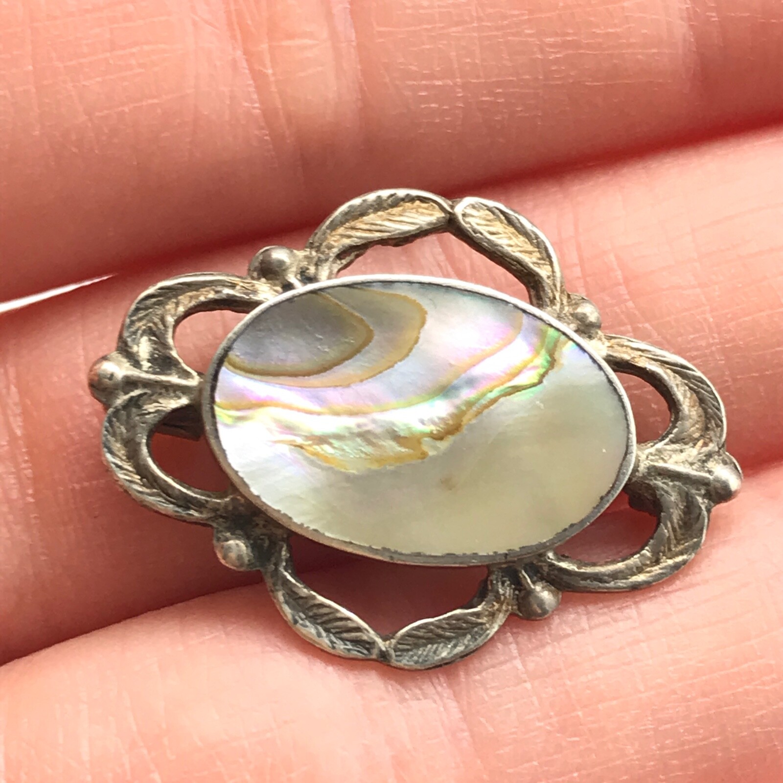 Vintage 925 Sterling Silver Small Petite Abalone Brooch Pin