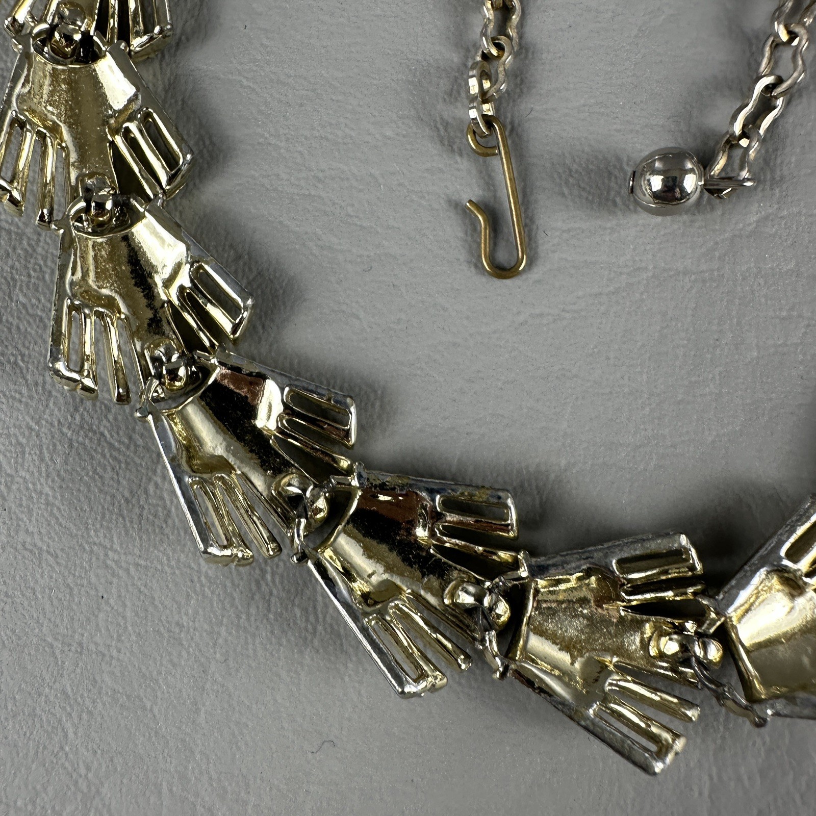 Vintage Art Deco Link Necklace Gold Tone Fan Statement Adjustable 13–14″