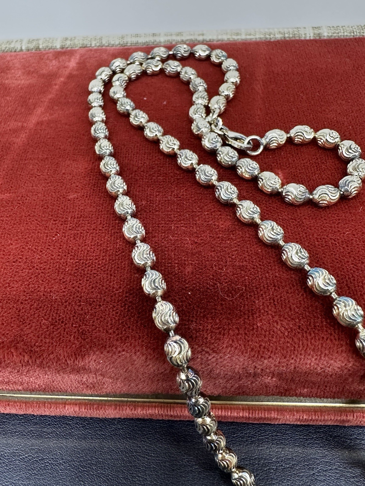 Vintage 925 Sterling Silver Gold Wash Diamond Cut Ball Chain Necklace Italy