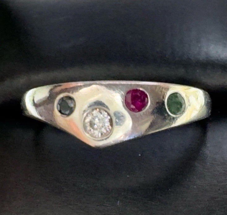 Vintage Custom Made Sapphire Emerald Ruby Sterling Silver Band Ring