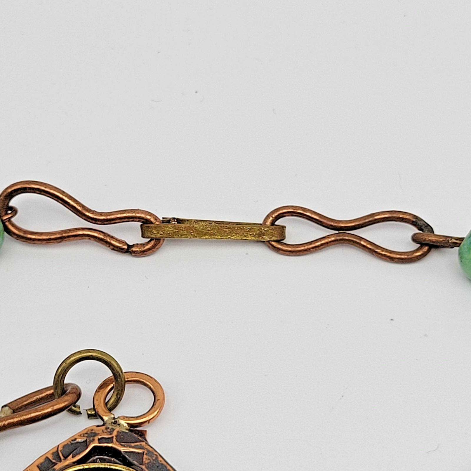Vintage Casa Maya Copper Brass Green Stone Statement Pendant Necklace as-is ~24″