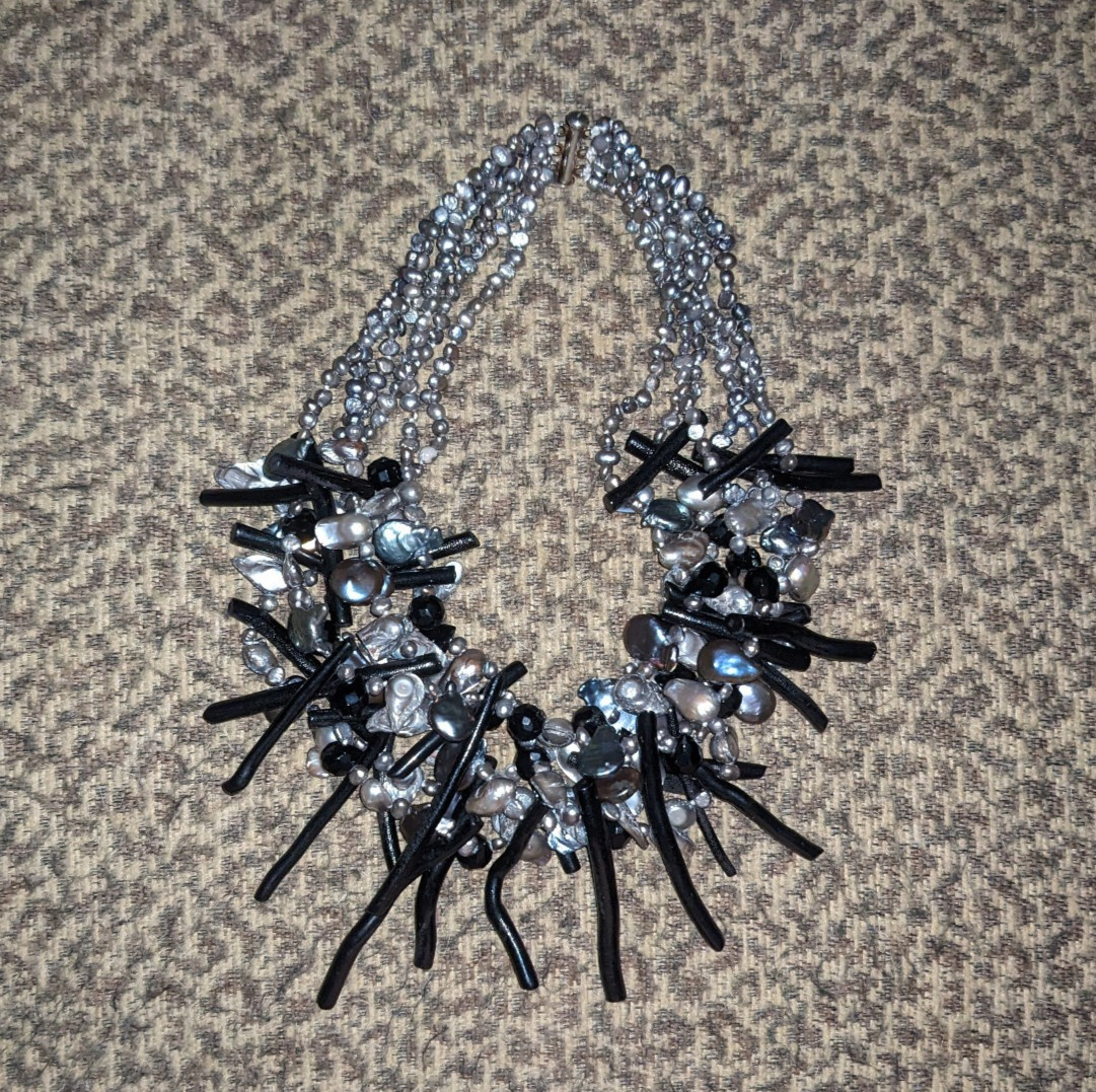 Black Coral & Freshwater Pearl EXTRAORDINARY Six Strand Statement Necklace