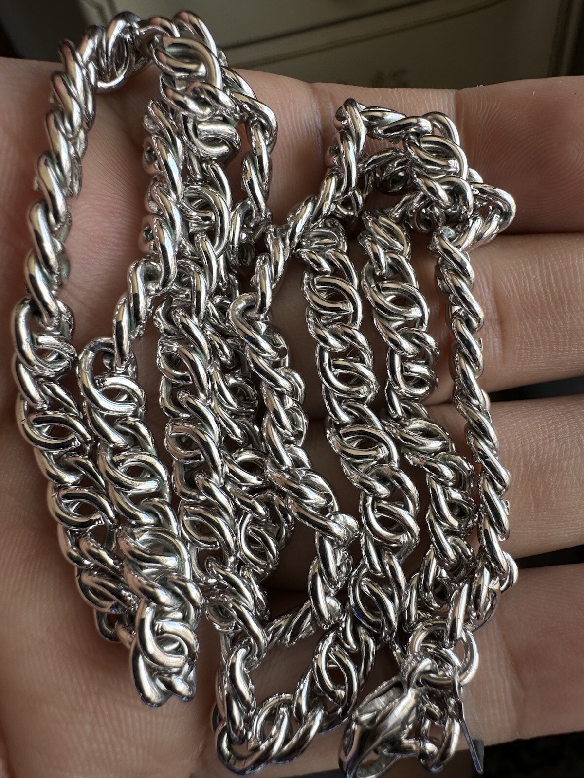 Vintage Signed MONET Silver TONE Spiga/wheat Chain Link Long Necklace