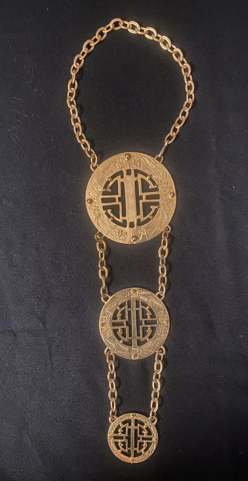 Vtg Alexis Kirk Large 3 Medallion Asian Style Necklace Runway