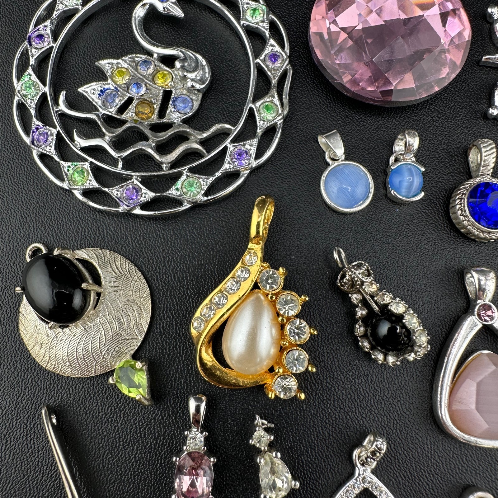 Vintage to Now Crystal Rhinestone Pendant Charm Lot of 28 Silver Gold Tone Mix