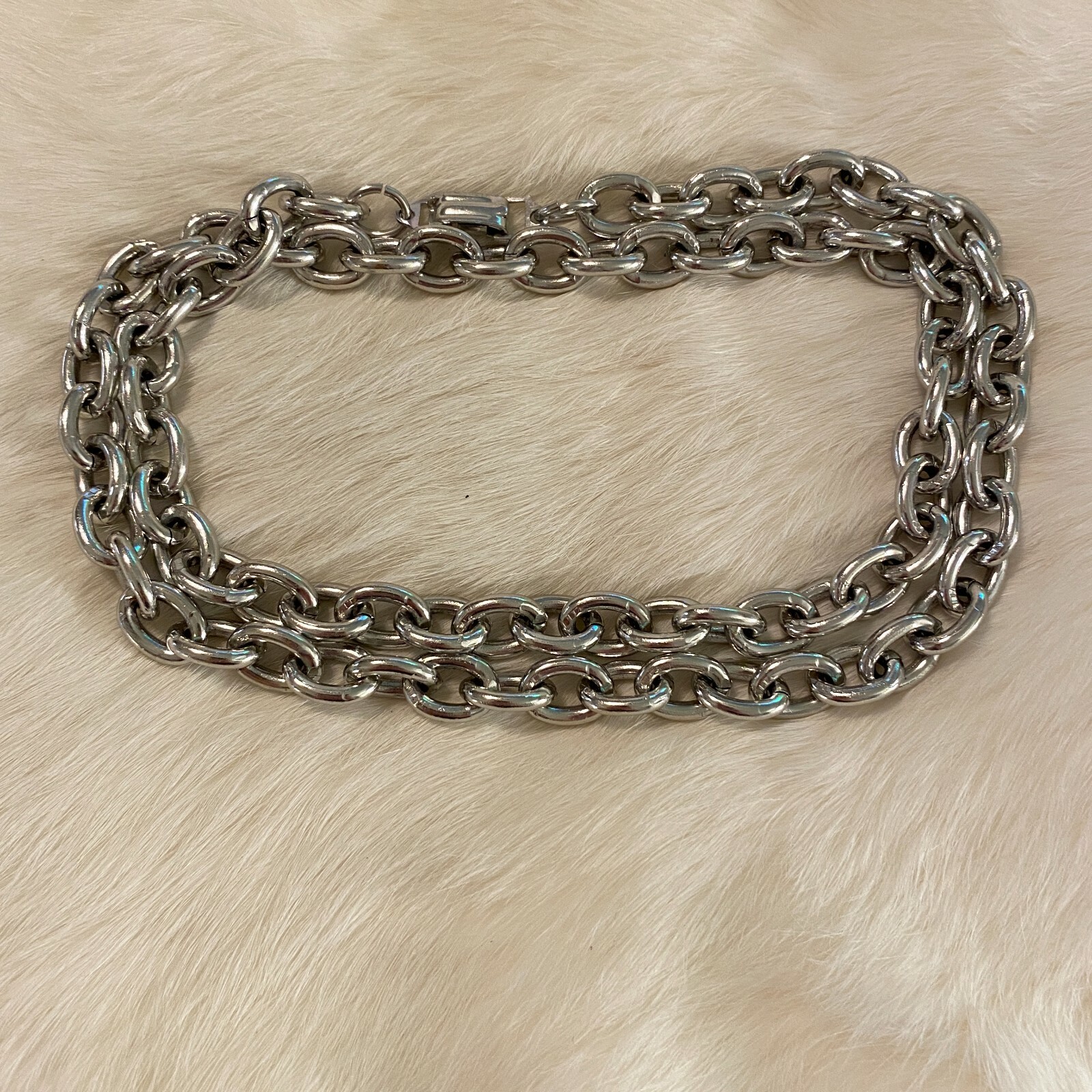 Vtg Grunge Necklace Silver Metal Chain Link Germany Long Hip Hop Statement 6484