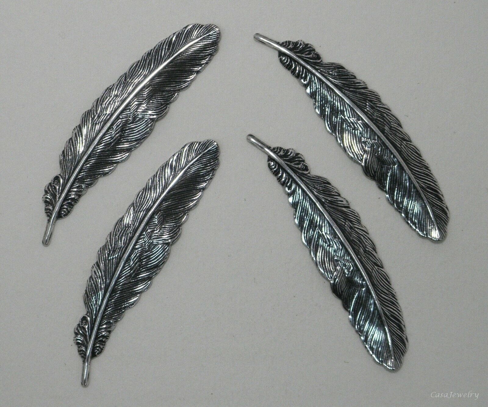 #2173 SMALL ANTIQUED STERLING SILVER PLATED DETAILED FEATHER COMPONENT – 4 Pcs