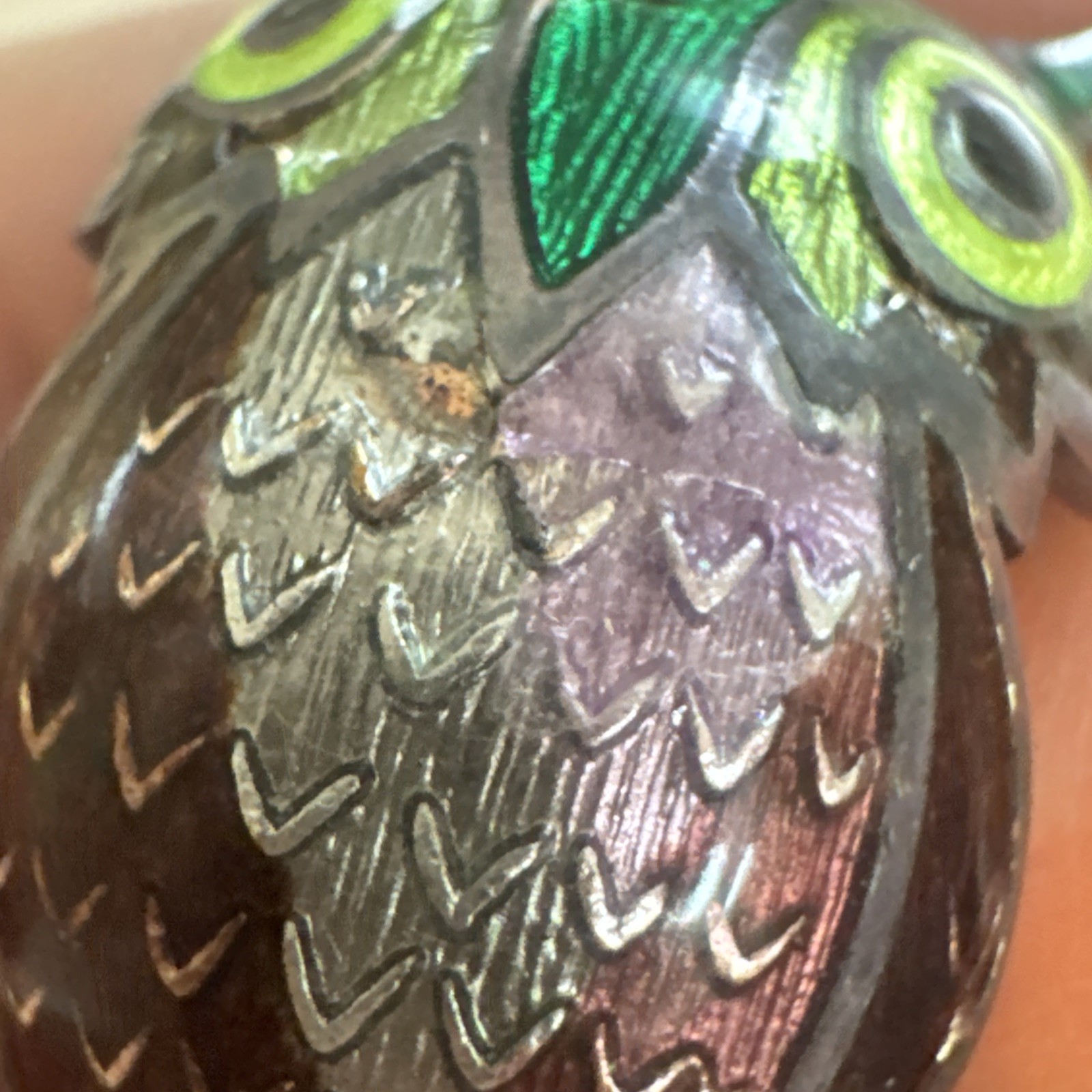 Vintage TAXCO 980 Silver Owl Bird Brooch Pin Mexico Maya Enamel Whimsical Boho