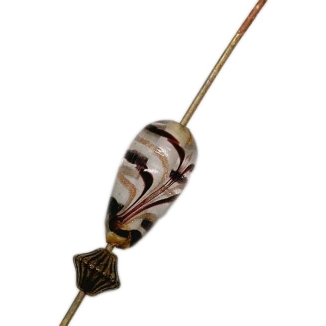 Vintage Murano Hand Blown Swirl Glass Hat Pin White Brown 4″