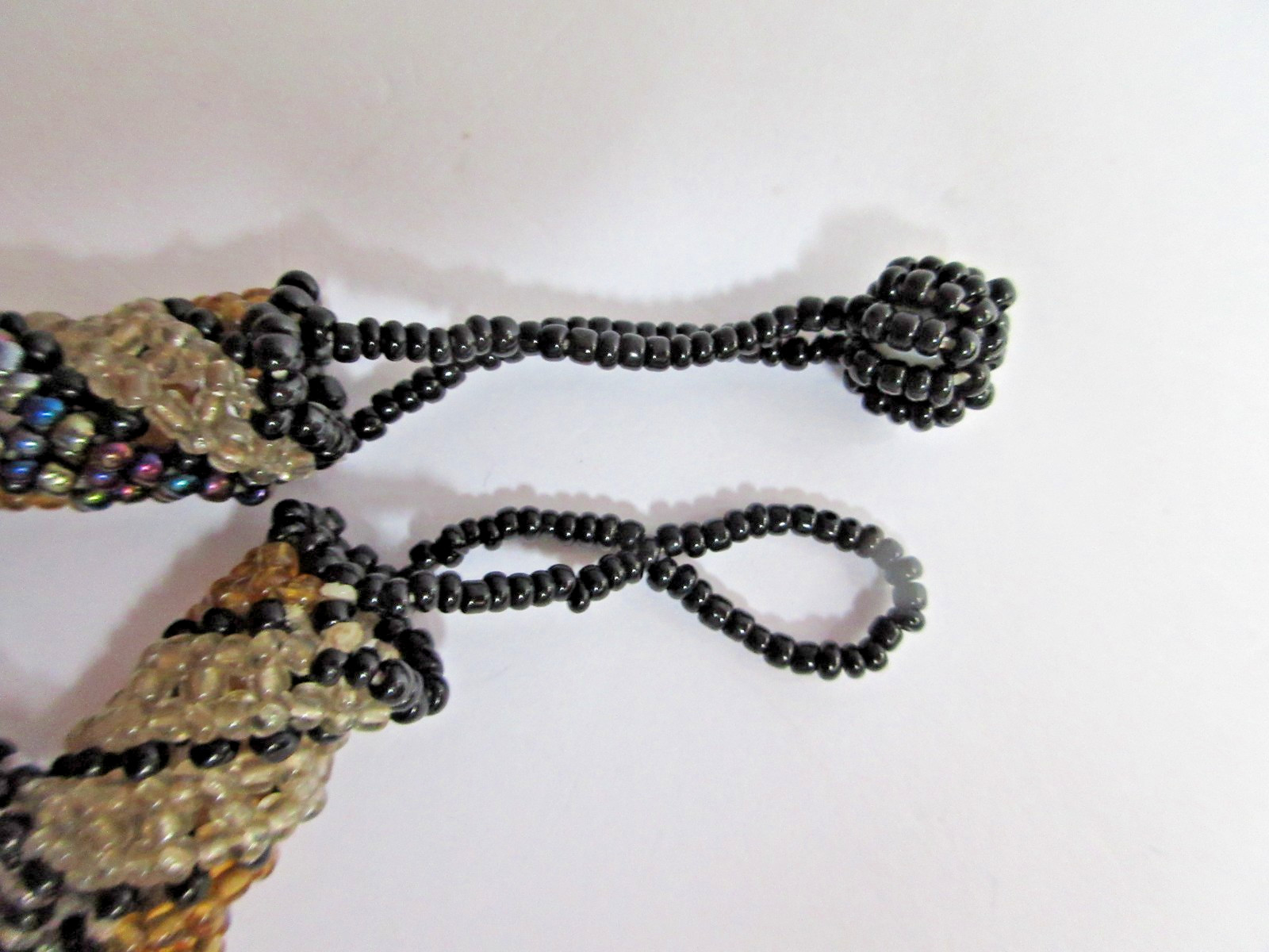 Multi Strand Twisted Woven Sead Bead Beaded Black Bronze Silver Necklace 22″