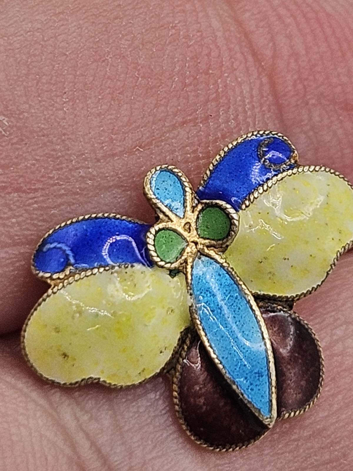 Vintage Thousand Flowers Enamel Cloisonne Sterling Silver Gold Finish Earrings