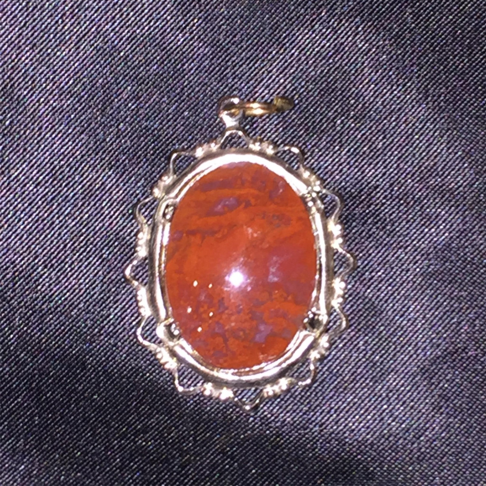 Vintage Red Jasper Large Natural Stone Cabochon Pendant Silver ST for Necklace